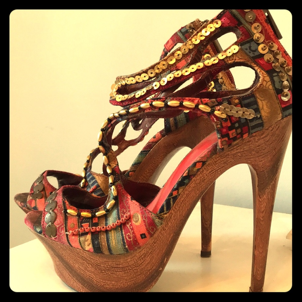 Unique Patterned & Beaded Gypsy High Heels
